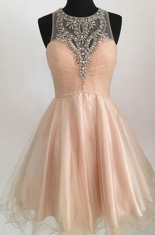 Champagne tulle short party dress, cute homecoming dress cg4754