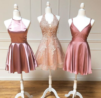 A Line Jewel Knee Lnegth Pink Short Homecoming Dress With Pleats cg4768