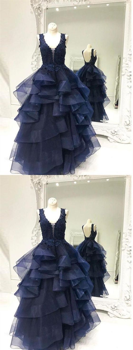 Navy Blue Sleeveless A Line Prom Dresses,Lace Appliques Evening Dress  cg4775