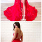 Red two pieces lace long prom dress, red lace evening dress  cg4782