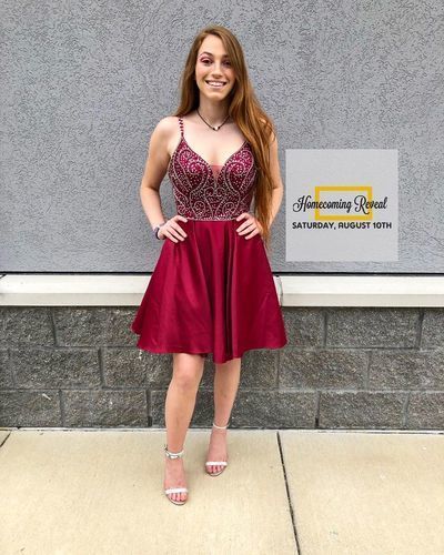 Beaded Red Straps Short Homecoming Dress, Sexy Party Gowns cg4788