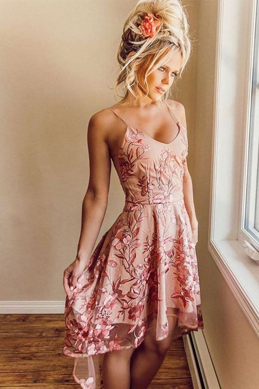 Short Blush Homecoming Dress, High Low Homecoming Hoco Dresses  cg4822