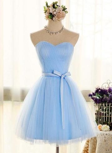 Adorable Light Blue Tulle with Bow Formal Dress, Cute Party homecoming Dress  cg4838