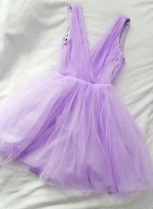 Adorable Lavender V-neckline Short Tulle Party homecoming Dress cg4846