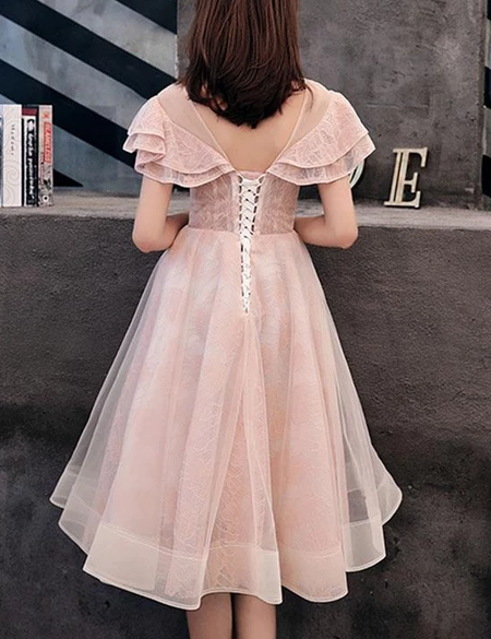 CUTE PINK TULLE LACE SHORT DRESS LACE HOMECOMING DRESS cg4867