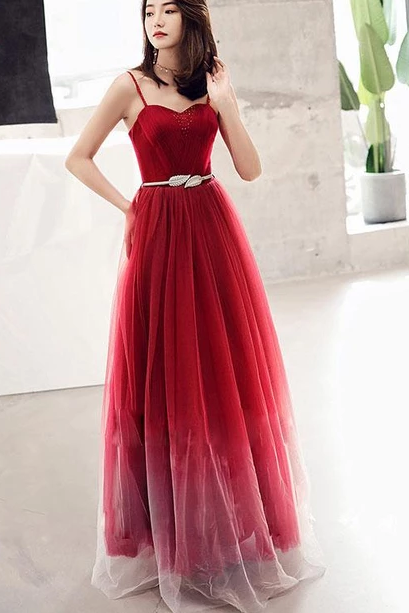 CUTE BURGUNDY SWEETHEART PROM DRESS, BURGUNDY TULLE LONG EVENING DRESS FOR TEENS cg4929