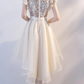 Lovely Champagne Lace High Low Party Dress, Cute Tulle Prom Dress cg4938