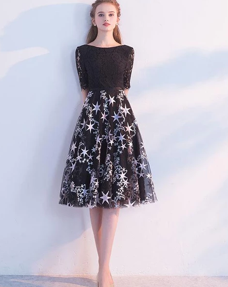 SIMPLE BLACK LACE TULLE SHORT DRESS FOR TEENS TULLE LACE HOMECOMING DRESS cg4946
