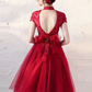 BURGUNDY TULLE BEADING SHORT DRESS BURGUNDY HOMECOMING DRESS cg4947