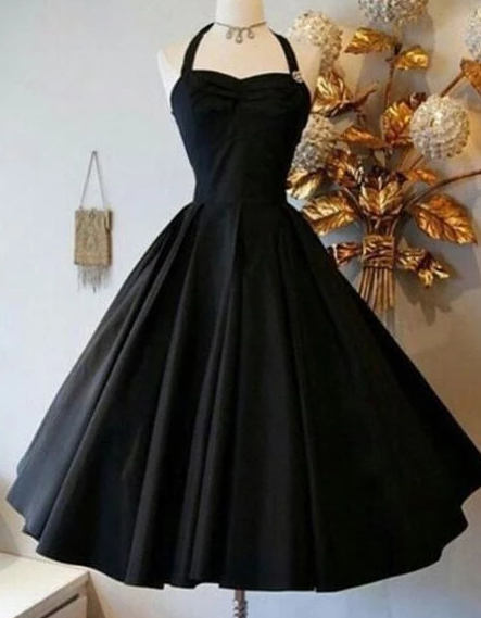 BLACK RETRO SHORT PARTY GOWN, RETRO HOMECOMING DRESSES cg4961