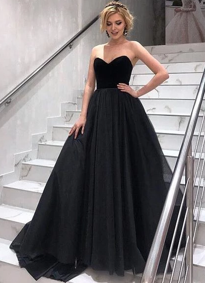 BLACK TULLE LONG PROM DRESS, BLACK TULLE EVENING DRESS cg4964