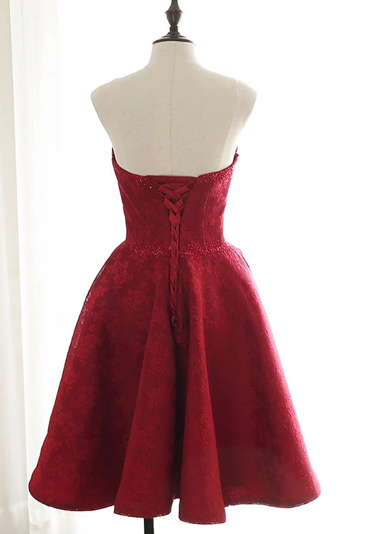 Burgundy sweetheart lace short party dress burgundy homecoming dress cg4979