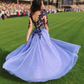 Purple tulle lace long prom dress purple lace evening dress cg5004