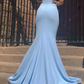 Blue satin mermaid long prom dress, blue evening dress cg5033