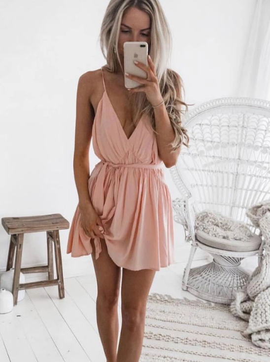 Simple pink short homecoming dress, pink evening dress cg5035