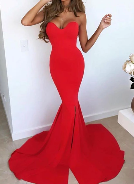 Simple red mermaid long prom dress, red evening dress cg5039