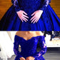 Royal Blue Lace Long Sleeves V-neck Off The Shoulder Satin Wedding Dresses Ball Gowns prom dress cg5045
