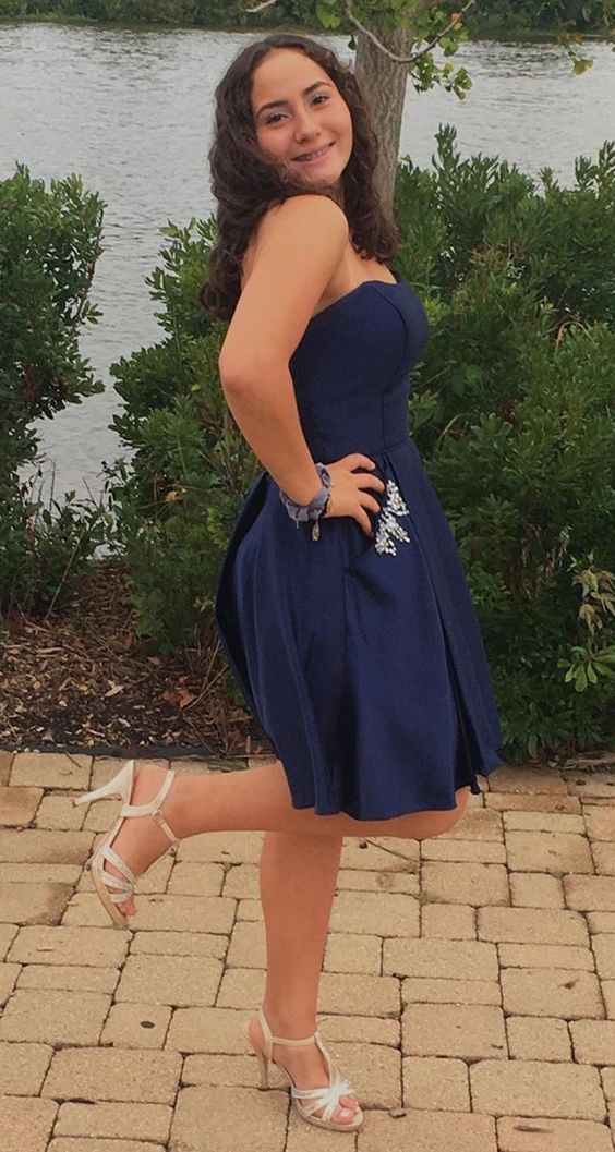 navy blue short homecoming dresses, unique homecoming dresses with pockets cg5066
