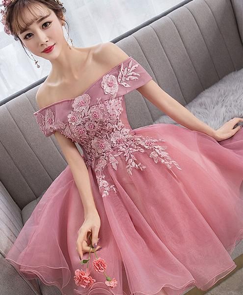 Pink tulle lace short party dress pink lace homecoming dress cg5078