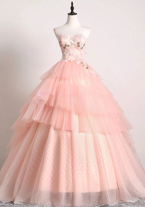 PINK SWEETHEART LACE TULLE LONG PROM GOWN PINK TULLE FORMAL DRESS cg5128