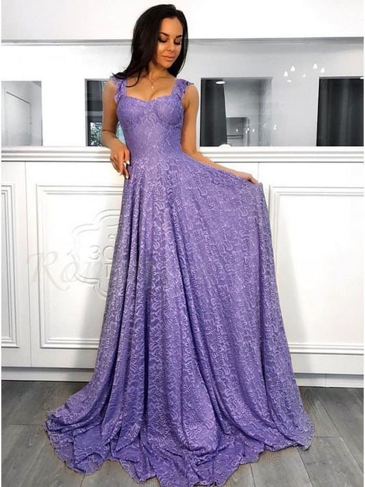 A-Line Straps Sleeveless Sweep Train Lavender prom dress cg5140