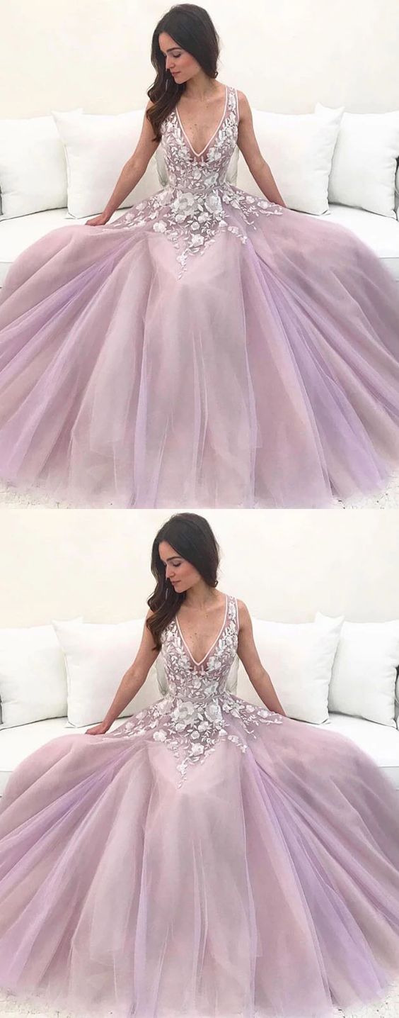 Pink v neck tulle lace long prom dress pink tulle lace evening dress  cg5152