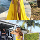 Sexy Yellow Party Dress with Slit,Backless V Neck Prom Dress cg5169