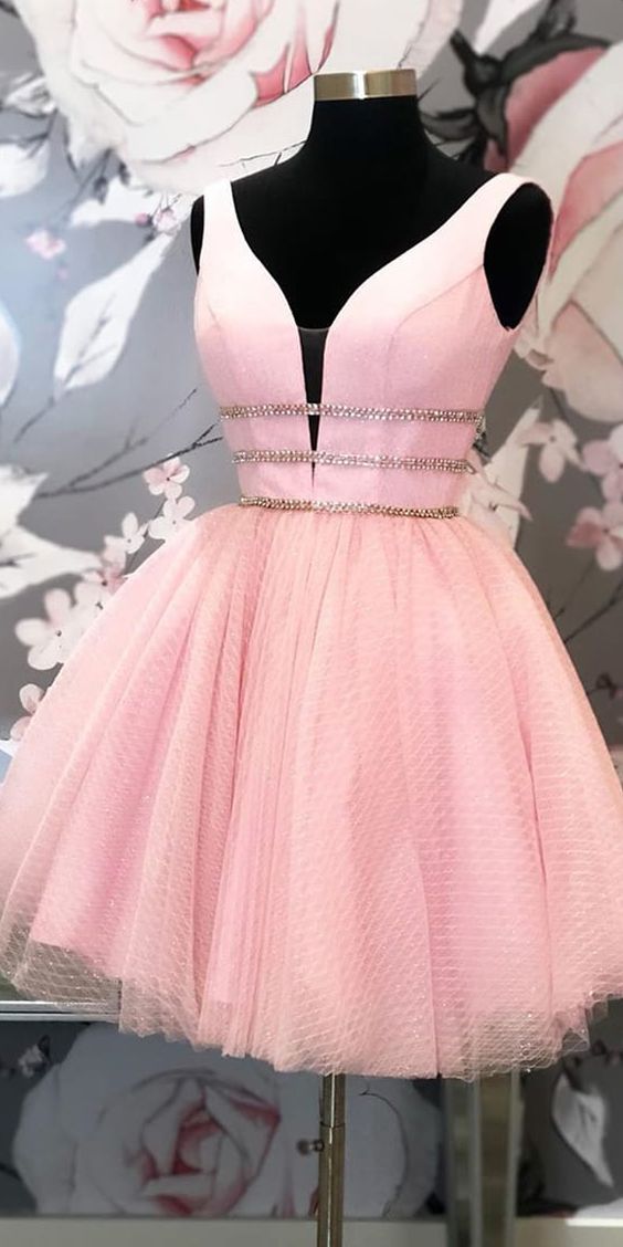 Princess Short Party Dress Pink Tulle Homecoming Dress cg5188