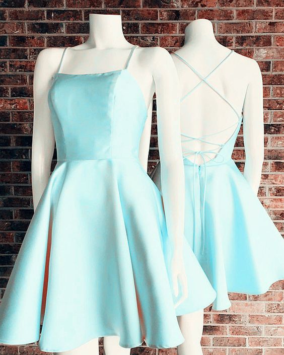baby blue homecoming dresses cute lace up back graduation dress for semi formal occasion cg5201