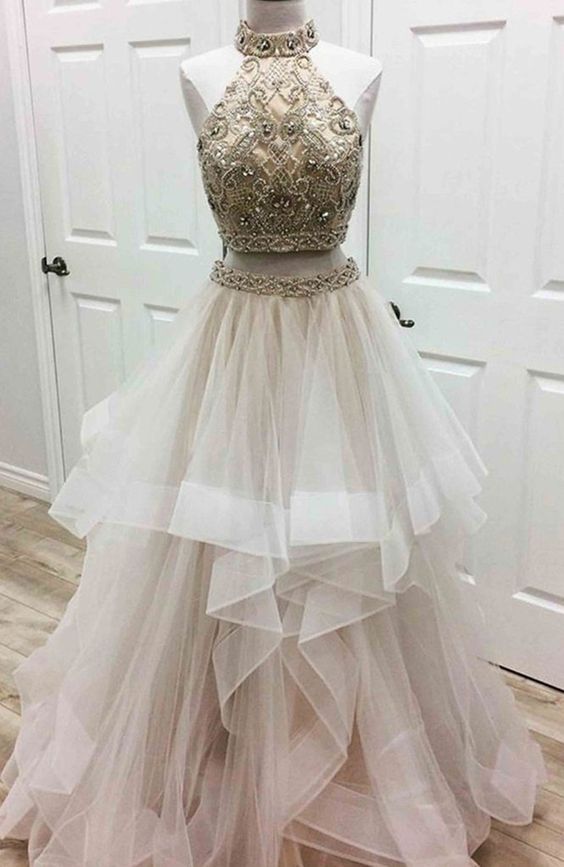 two piece prom dresses,tulle prom dresses,prom dresses for teens,beaded prom dresses,unique prom dresses cg5218