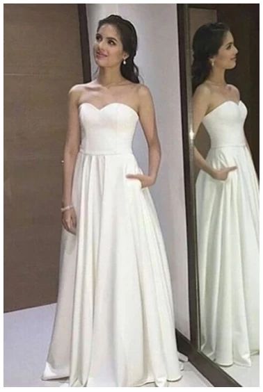 A-Line Sweetheart Floor-Length White Prom Dress with Pleats cg5225