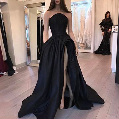 Black Ball Gown Satin Prom Dresses Sleeveless Evening Dresses Party Gowns cg5322