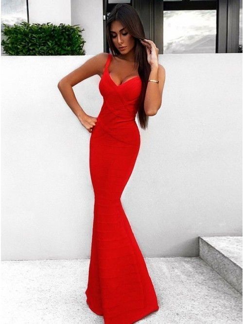 Mermaid Sleeveless Sweep Train Red Stretch Satin Prom Dress Fashion Dress Cheap Prom Gown cg5362