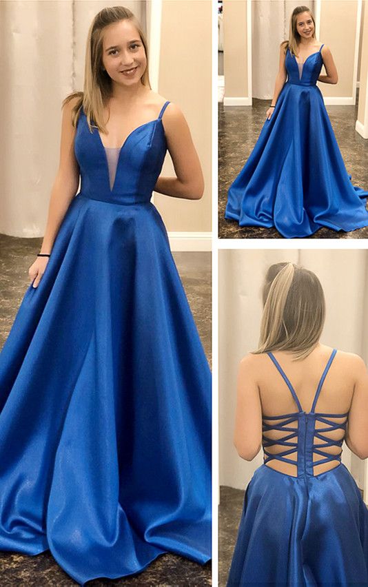 Elegant Royal Blue Satin Long Prom Dress, 2020 Dress, Graduation Dress cg5371