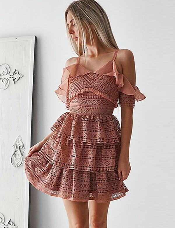 Spaghetti Straps Pink Short Sleeves Homecoming Cocktail Dress  ,cute homecoming dress cg542