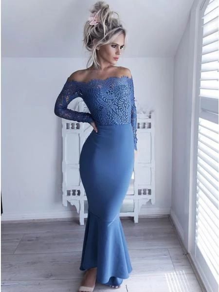 Long Sleeves Lace Off the Shoulder Mermaid Long Prom Dress  cg5439