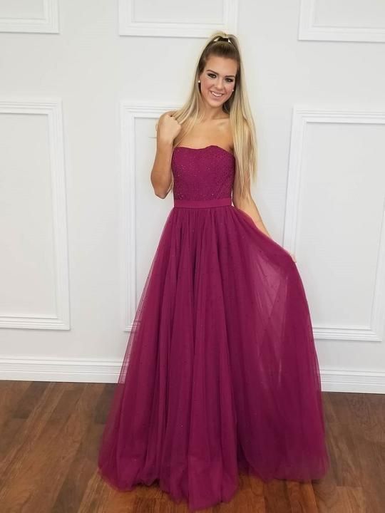 Strapless Tulle A-line Prom Dresses, Elegant party Dresses  cg5614