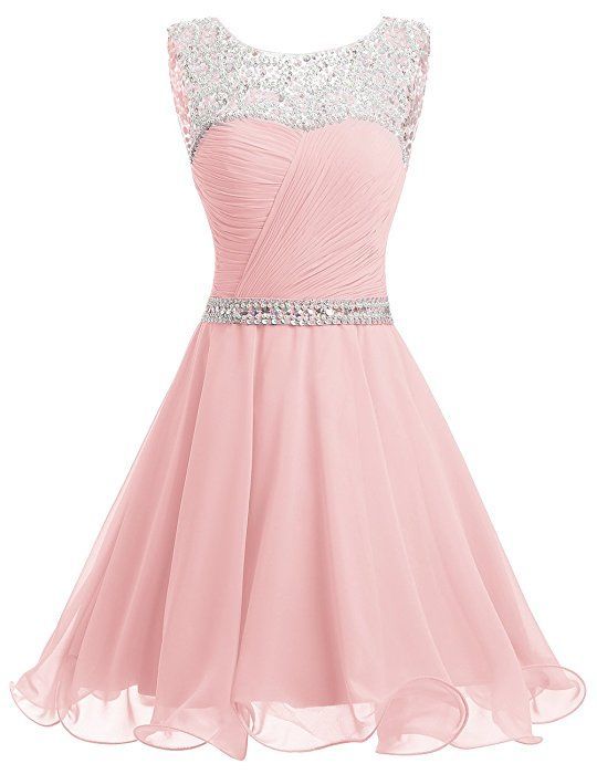 Short Chiffon Open Back Party Dress With Beading Homecoming Dress Pink  cg5648