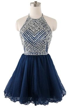 Beaded Top Homecoming Dress with Halter Strap, Back To School Dresses  cg5659