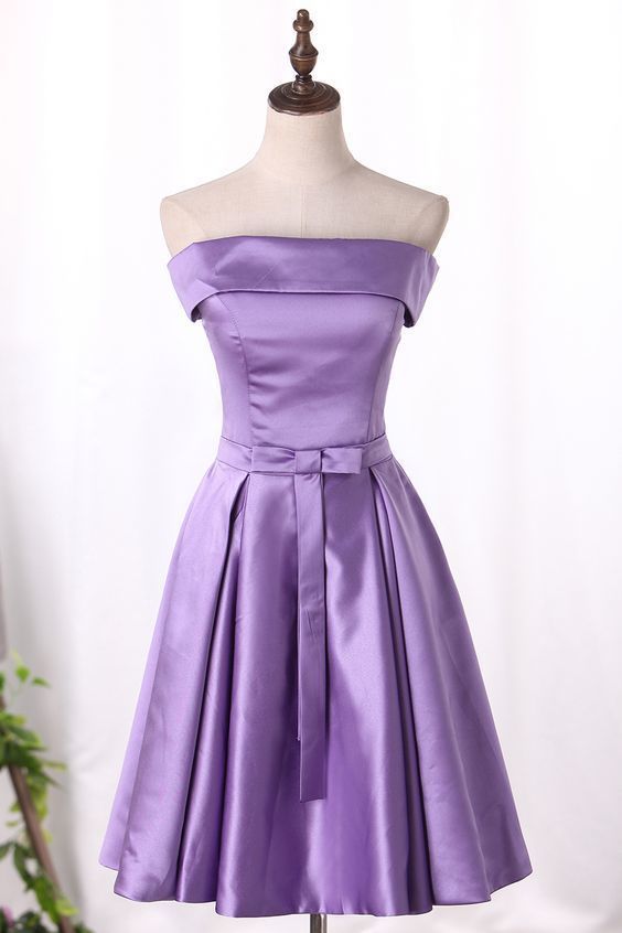 Boat Neck A Line Cocktail homecoming Dresses Satin With Sash cg5681 ...