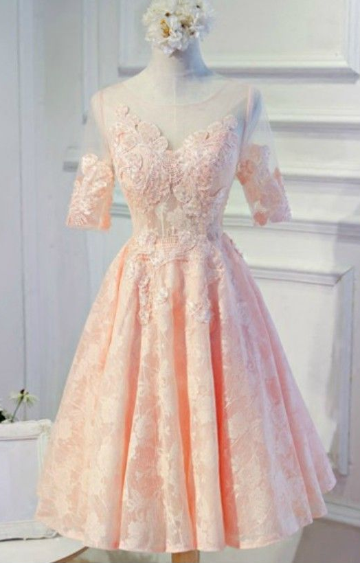 Feminine A-line Scoop Neck Tea-length Tulle Homecoming Dress With Appliques Lace  cg5687