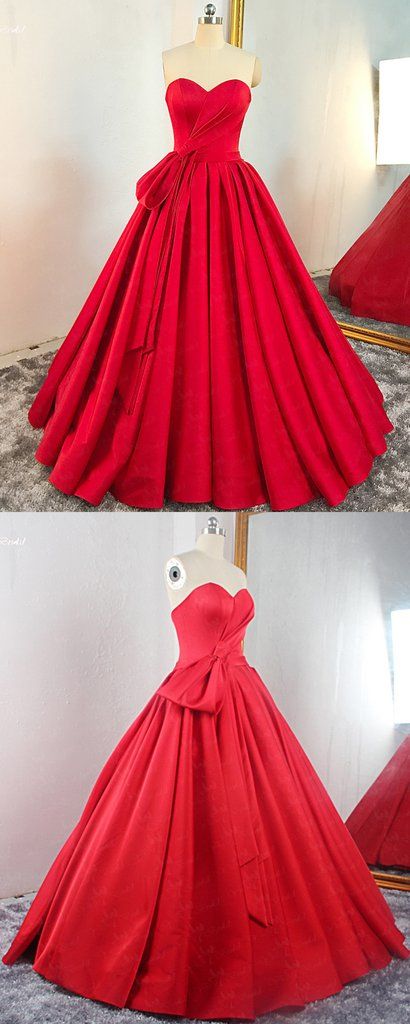 Red Satin Sweetheart Pleated A Line Prom Dress, Evening Dress  cg5695