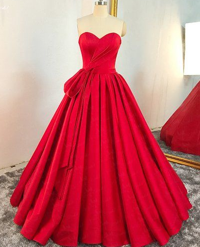 Red Satin Sweetheart Pleated A Line Prom Dress, Evening Dress  cg5695