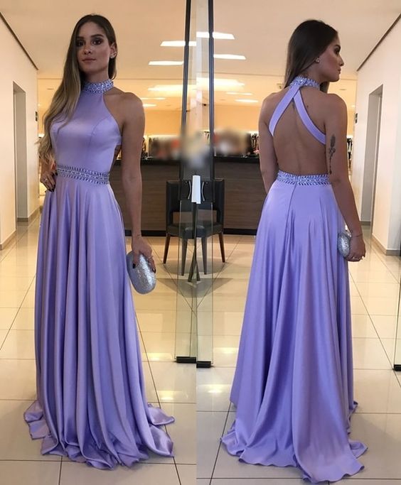 long lavender prom dress with high neckline and back neckline  cg5716