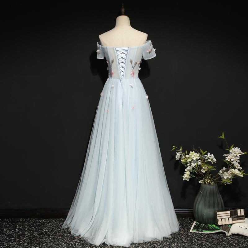 Light Blue Off Shoulder A-Line Flower Party Dress, New Prom Dress 2020  cg5755