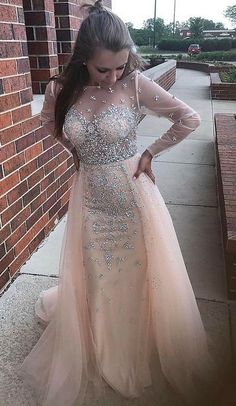 Sexy Mermaid Prom Dresses Luxurious Stones Crystals Sheer Tulle Long Sleeves Evening Dress Illusion Bodice Party Gowns With Skirt   cg5807