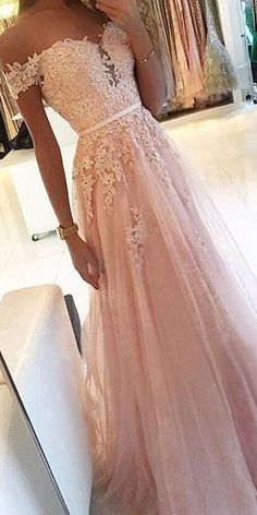 pink prom dress A Line party dress Appliques Prom Dress with off shoulder evening dress  cg6008