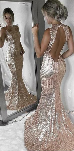 Open Back Sequin Sparkly Mermaid Fashion Sexy Elegant Prom Dresses  cg6022
