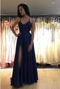 Blue Side Slit Prom Dresses Long Evening Dresses  cg6045