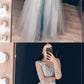 Gray tulle lace long prom dress, long sleeve evening dress   cg6157
